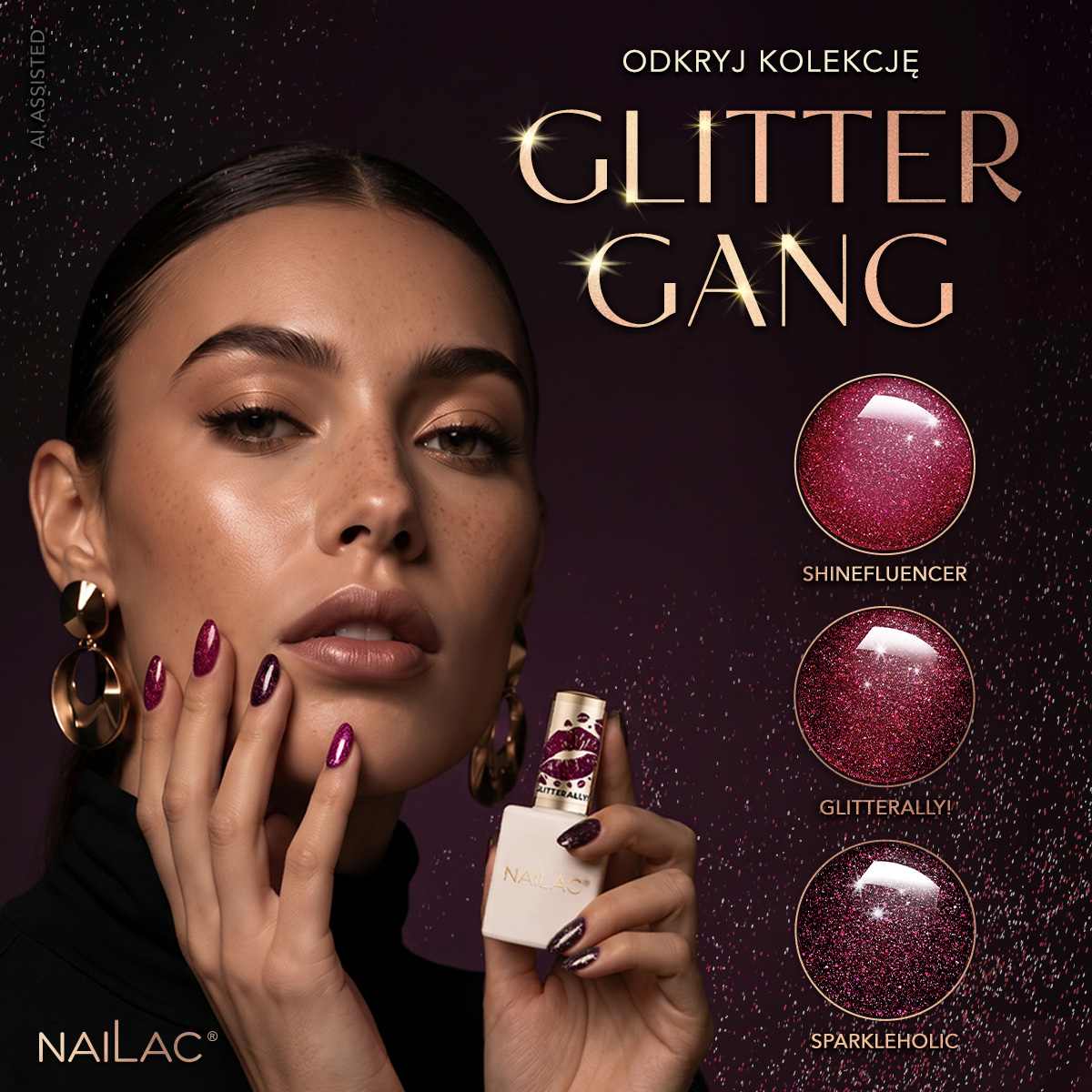 Kolekcja lakier&oacute;w hybrydowych flash Glitter Gang NaiLac w trzech odcieniach